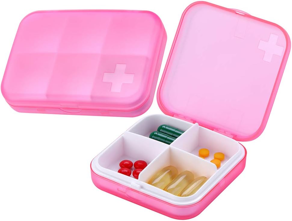 Portable Pill Organizer - Slim Pill Box for Purse or Travel, Compact Pill Case(4+6 Compartment,Pink)