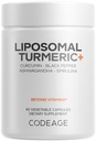 Codeage Organic Turmeric Supplement - 95% Curcumin Extract Pills - Liposomal Fermented Botanical Blend Black Pepper, Ashwagandha, Ginger, Stephania, Boswelia, Cumin, Digestive Bitters - 90 Capsules