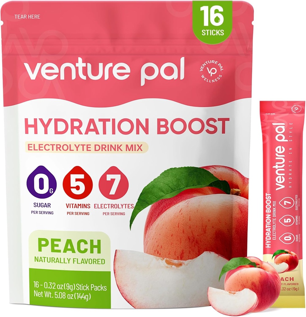Venture Pal Sugar Free Electrolyte Powder Packets - Liquid Daily IV Hydration Packets | Electrolytes Drink Mix with 5 Vitamins & 7 Electrolytes | Keto Friendly | Non-GMO | Certified Vegan | 16 Sticks