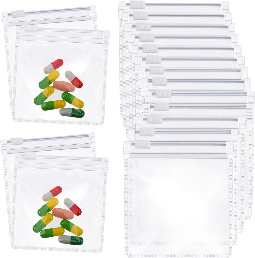 Zonon Pill Pouch Bags Zippered Reusable Pill Baggies Clear Plastic Bags Self Sealing Travel Medicine Organizer Storage with Slide Lock for Cod Liver Oil, and Small Items(12 Pieces)