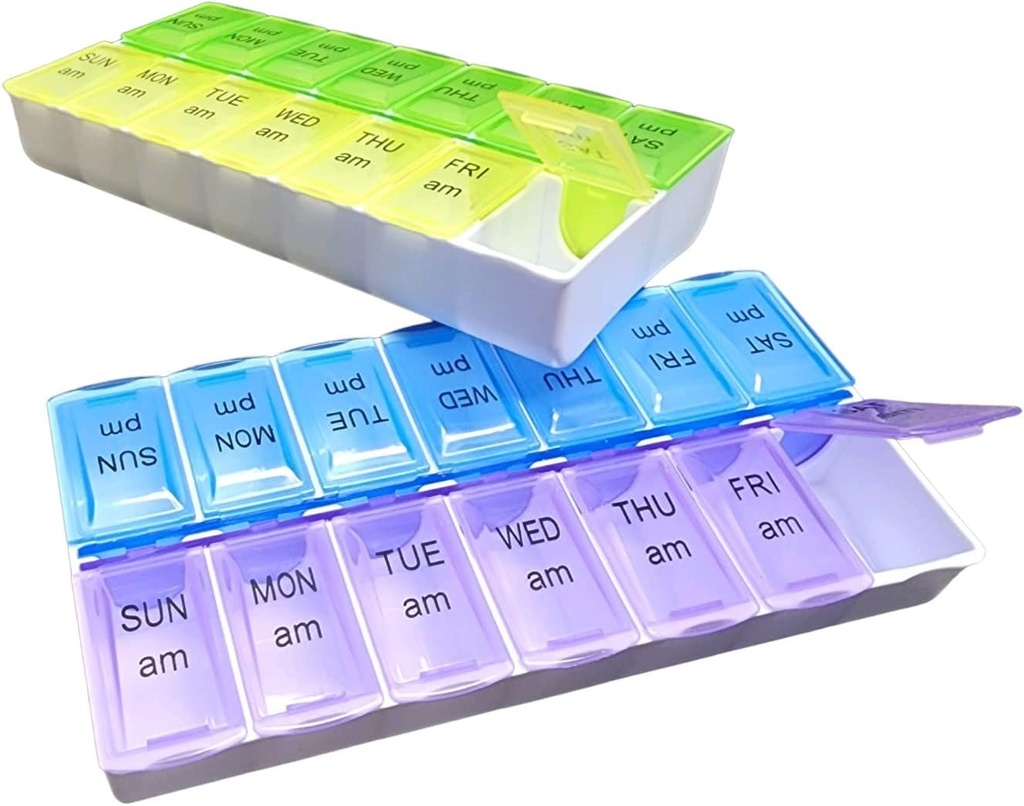 Twice a Day Pill Organizer - Sunday Through Saturday Container for Vitamins and Pills A.M. P.M. (1)
