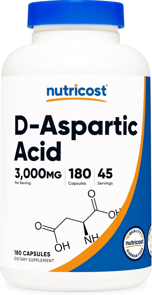 Nutricost D-Aspartic Acid (DAA) Capsules 3000mg Per Serving (180 Capsules) - Non-GMO