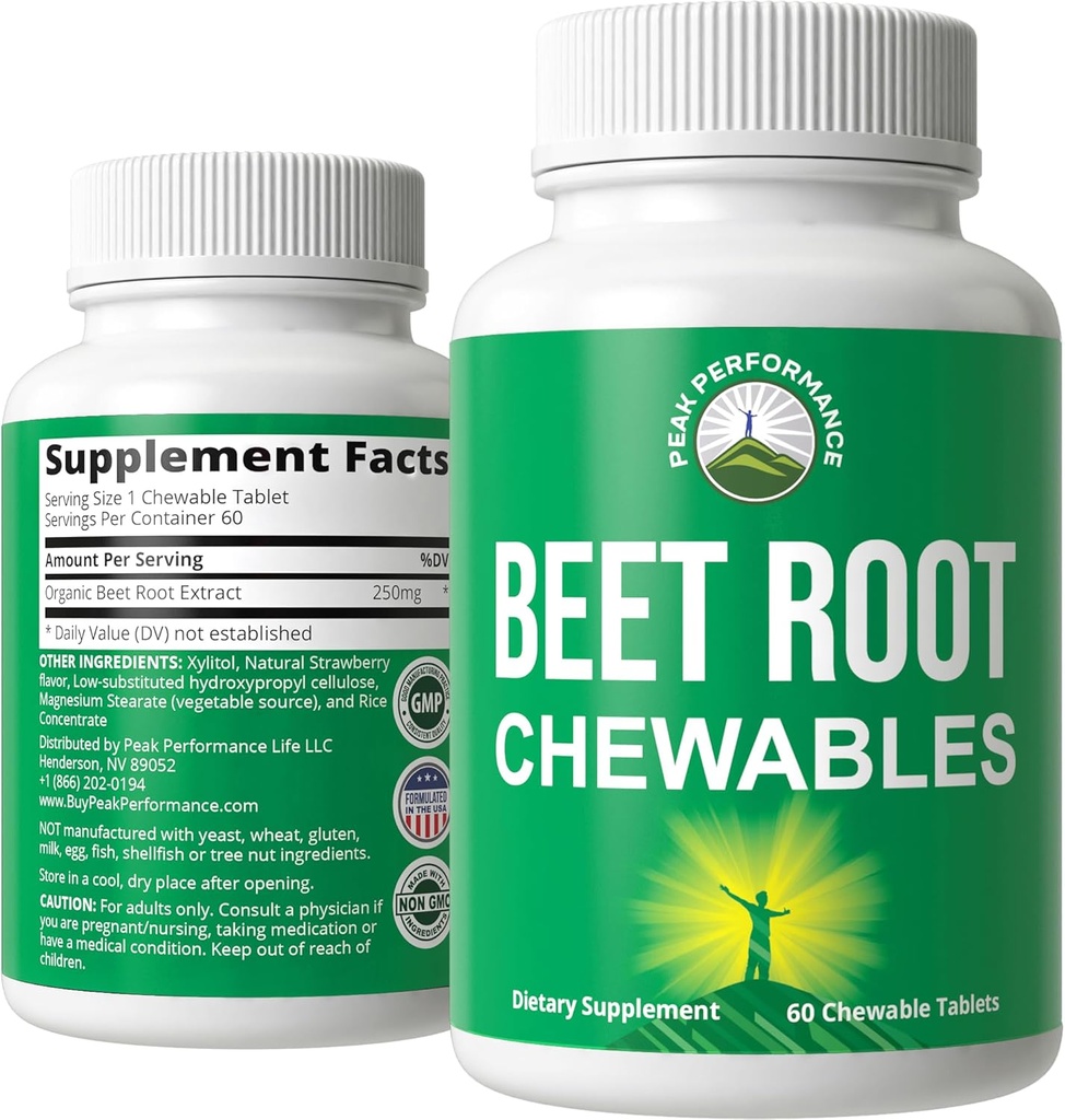 Beet Chews - Great Tasting Beets Chewables With No Added Sugar - Better Than Gummies. Contains Organic Beet Root Extract. Vegan, Zero Gluten Beetroot Total Supplement For Heart, Circulatory, BP