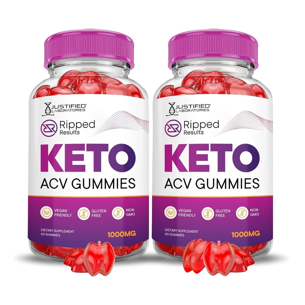 Justified Laboratories Ripped Results Keto ACV Gummies (1000 mg) - 60 Count, Pack of 2 - Formulated with Apple Cider Vinegar, Folate & Vitamin B12 - Non-GMO, Vegan, Gluten Free - 60 Servings