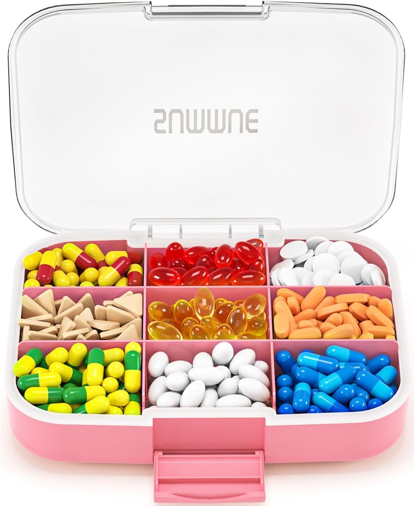 Large Pill Organizer, 9 Compartments Portable Travel Pill Box Case Moisture Proof, XL Pill Container Holder for Vitamins, Cod Liver Oil, Supplements, Medication (Pink)