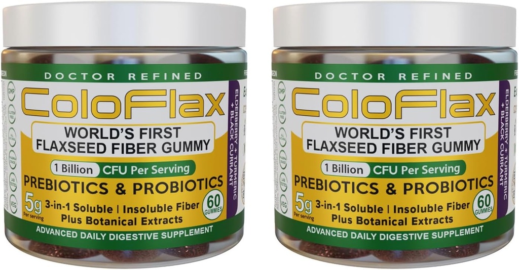 [BRSRMFQ5OAHRSYDP] Organic Flaxseed Fiber + Probiotic Gummies | Constipation Relief & Regularity Without The Cramp for Adults, Soluble & Insoluble Triple-Fiber Vegan Gummies - 60 Servings