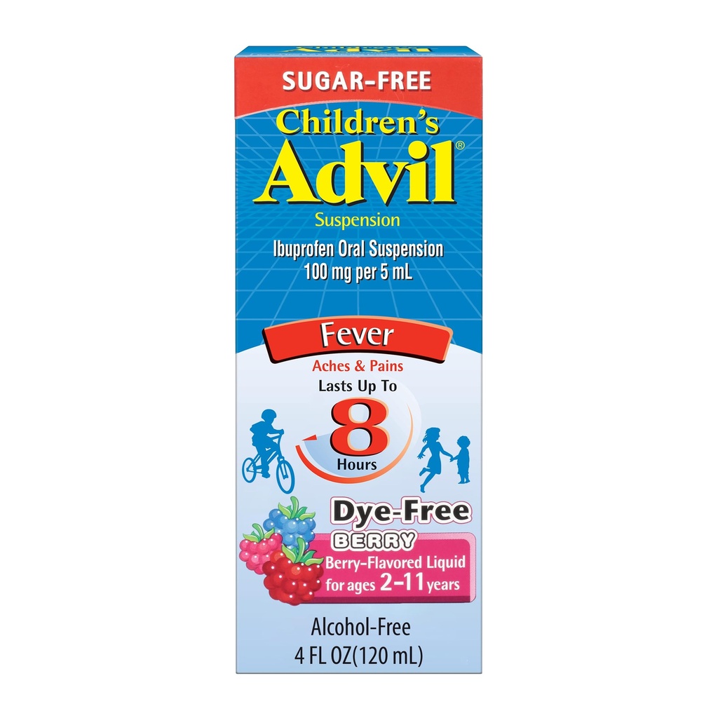 Children's Advil Pain Reliever and Fever Reducer, Dye Free and Sugar Free Ibuprofen Oral Suspension, Berry Flavored - 4 Fl Oz