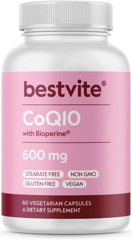 Coenzyme CoQ10 600mg per Capsule with Bioperine (60 Vegetarian Capsules) Naturally Fermented - No Titanium Dioxide - No Fillers - No Stearates - Vegan - Gluten Free - Non GMO