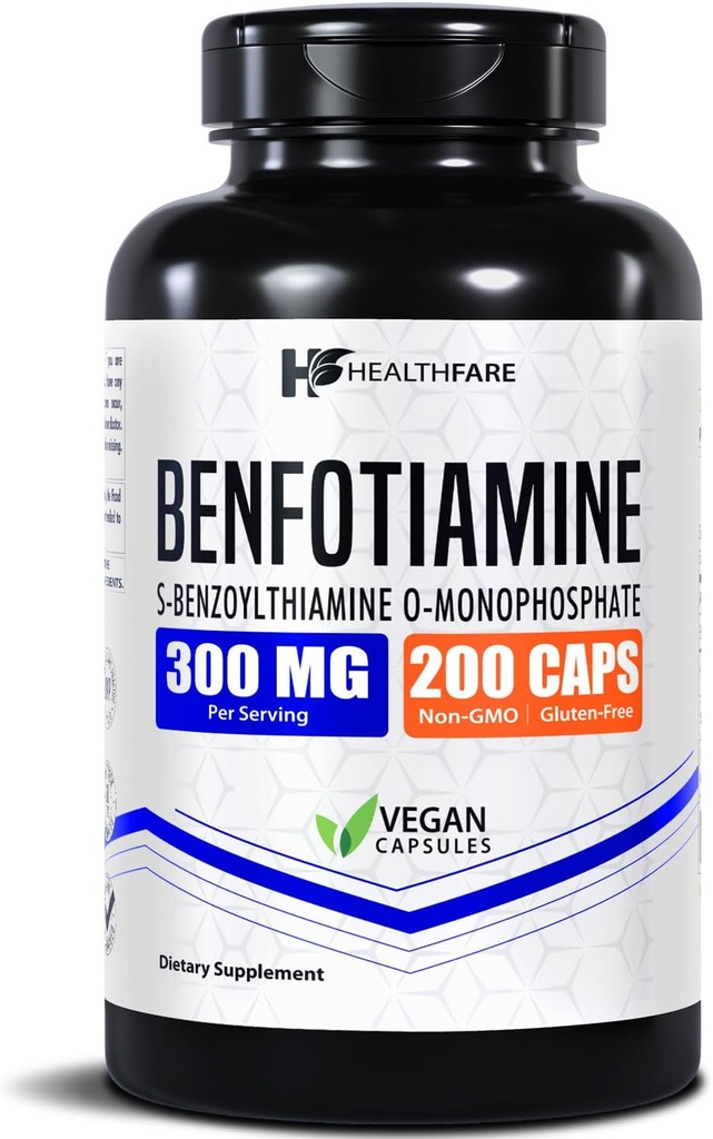 Benfotiamine 300mg | 200 Veg Capsules | Enhanced Absorption | Supports Overall Health | Increased Bioavailability
