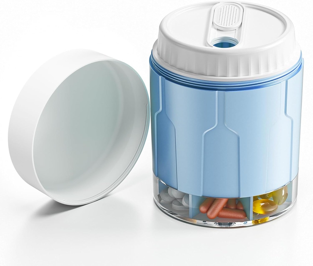 Large Pill Organizer, Daily Pill Dispenser Bottles with 7 Large Compartments，Jumbo Pill Box, Pill Storage Container for Vitamin, Fish Oil, Medicine Supplement, Easy Turn Lid with Attached Label, Blue