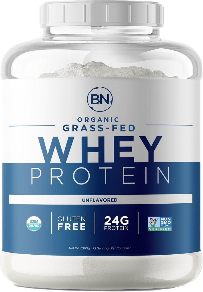 Organic Grass Fed Whey Protein Powder - USDA Organic – 24g High Protein - 5 lb/72 Servings - Cold Processed - Non-GMO - rBGH-Free - Wisconsin USA