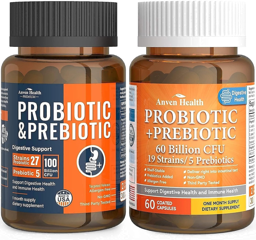 Optimal Gut Health Bundle for The Whole Family: 100 Billion Probiotics & 60 Billion Probiotics for Gut Digestive and Immune Health