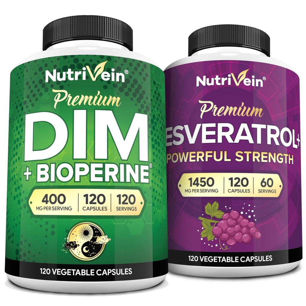 Nutrivein Premium Resveratrol Capsules and DIM Supplement Bundle: High-Absorption Resveratrol Supplement and DIM for Recovery, Balance, and Vitality