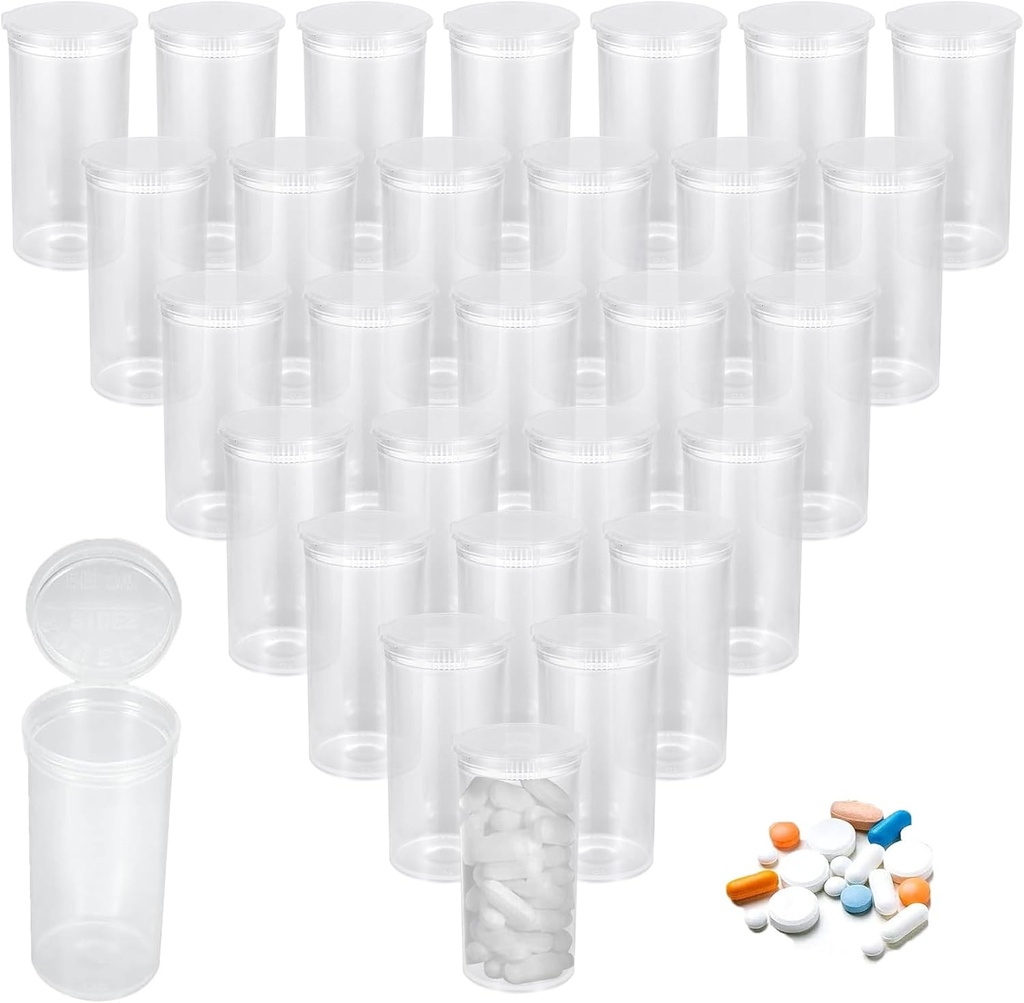 100Pcs Plastic Empty Prescription Vial, 13 Dram Pill Bottles, Waterproof Airtight Joint Pill Bottles with Pop Top Caps Medicine Container for Pills, Crafts, Candy, Supplements and More