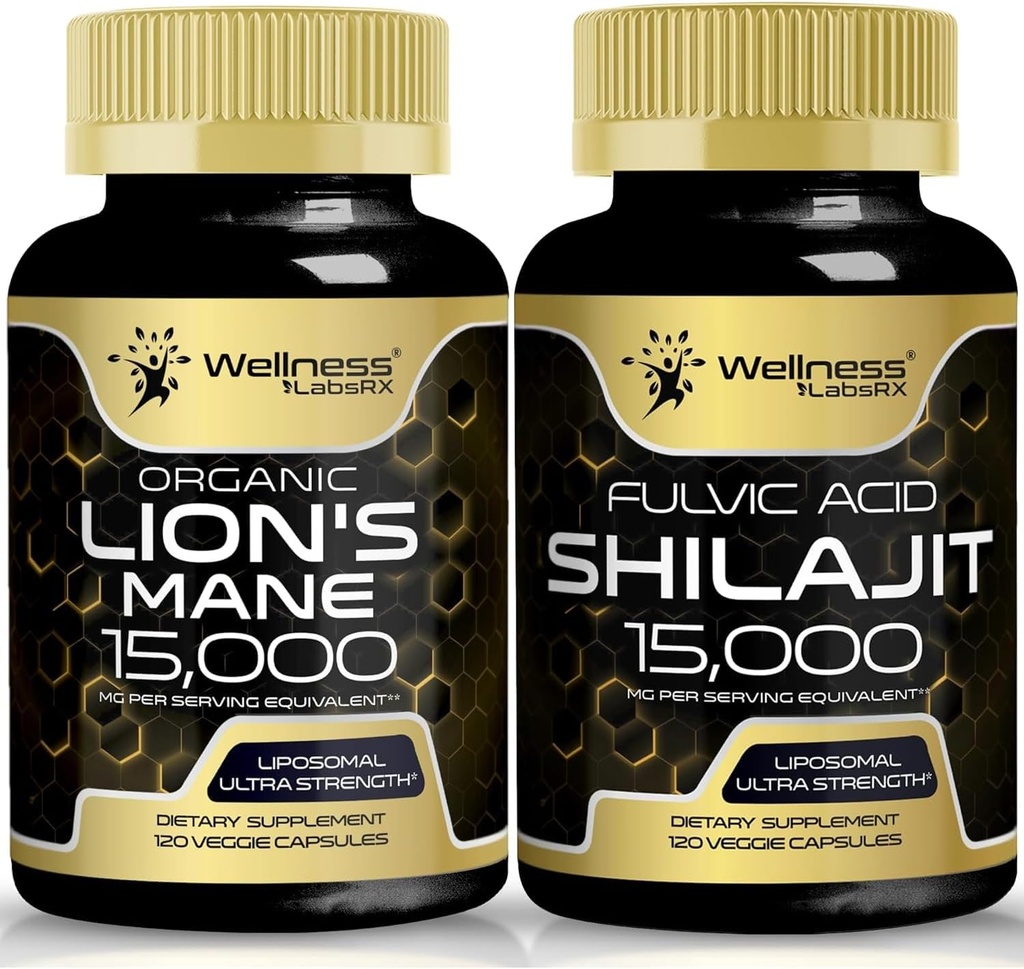 Lions Mane Supplement Capsules - 120 Count - Mushroom Supplement, Brain Supplements for Memory and Focus │Shilajit Pure Himalayan Organic Capsules with Naturally Occuring Fulvic Acid