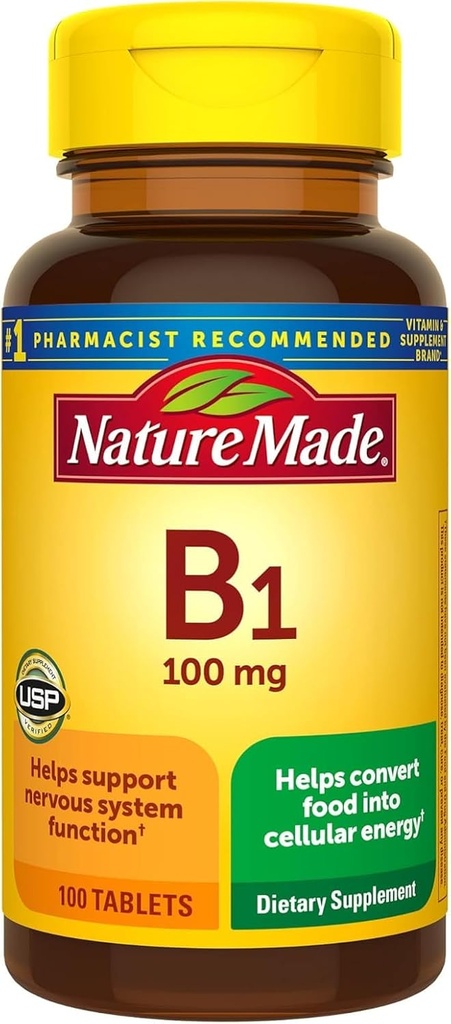 Nature Made Vitamin B1 100mg, Dietary Supplement for Energy Metabolism Support, 100 Tabletss, 100 Day Supply.