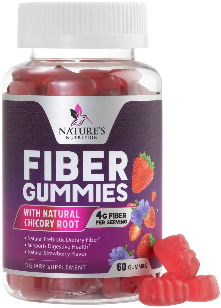 Fiber Gummies for Adults - Soluble Fiber 4g Per Serving - Plant-Based Prebiotic Fiber Supplement for Digestive Health, Gut Health, & Regularity Support - Vegan Gummy - Tasty Berry Flavor - 60 Gummies