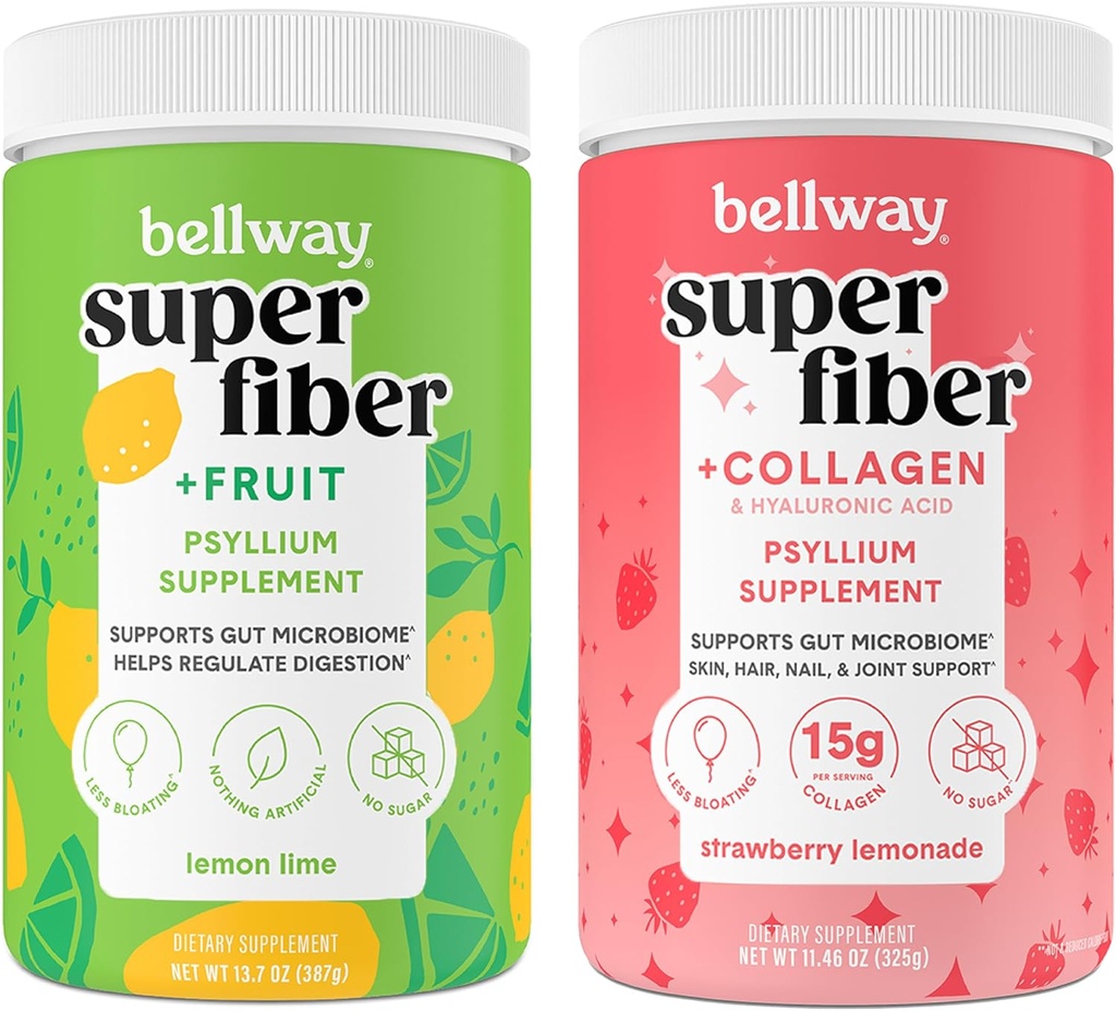 Bellway Super Fiber Powder + Fruit, Lemon Lime Super Fiber Powder + Collagen, Strawberry Lemonade