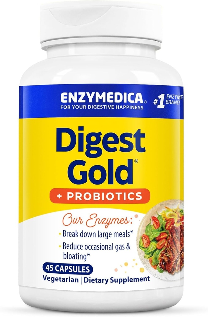Enzymedica Digest Gold + Probiotics, 2-in-1 Formula for Gut Health, Digestive Enzymes & 1 Billion Active Probiotic Cultures, 45 Count