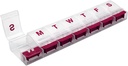 EZY DOSE Weekly (7-Day) AM/PM Daily Push Button Pill Organizer, Vitamin Case, and Medicine Container, X-Large Compartments, Arthritis Friendly, Convenient and Easy to Use, Clear/Red, BPA Free