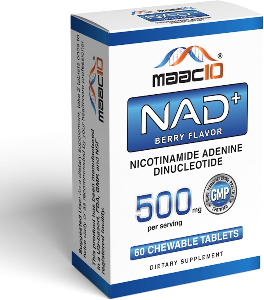 MAAC10 Chewable NAD+ Great Tasting Sugar-Free Tablets | 500mg Serving | Real NAD+ Not a Precursor
