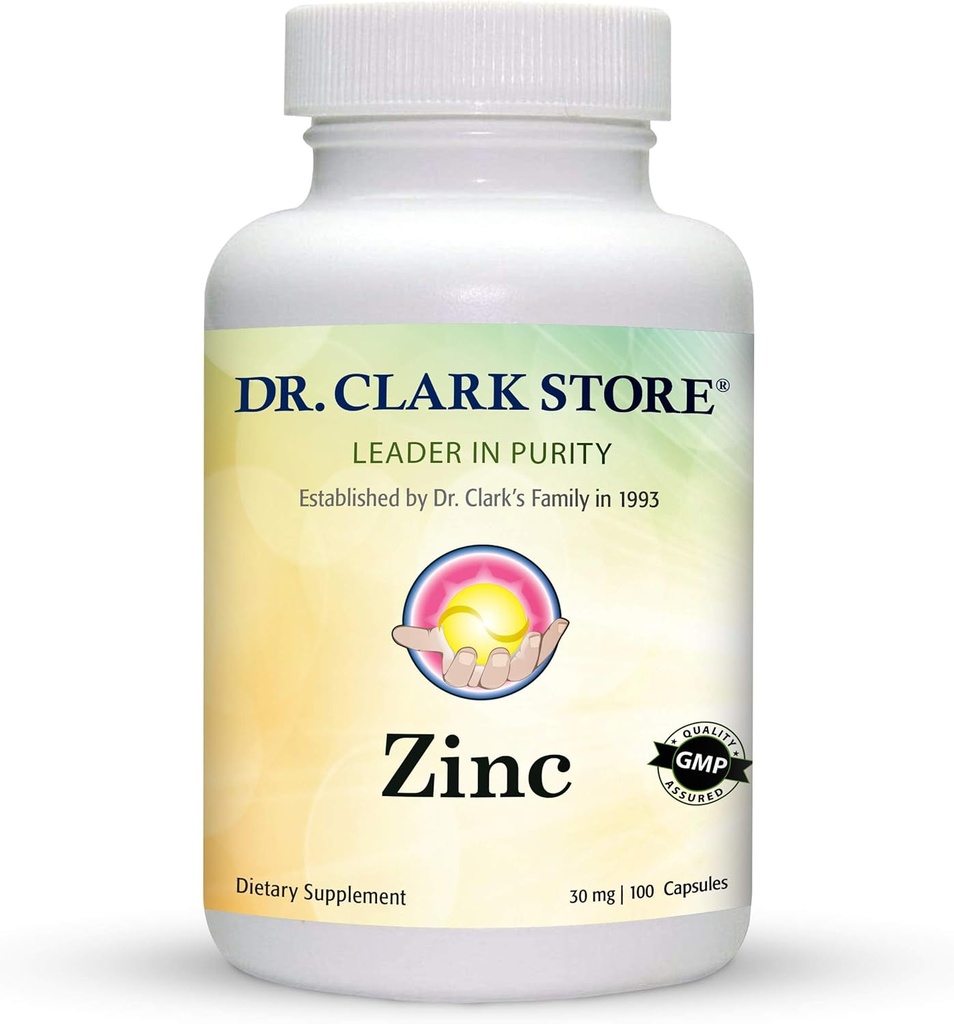 Dr Clark ZThyroid Support Immune System Support Chelated zinc Enhanced Absorption Blood Sugar Regulation Growth enzymatic antioxidant inc Bisclycinate, 30mg, 100 Gelatin Capsules