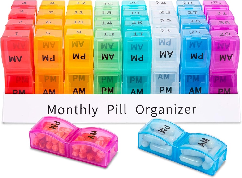 ASprink Monthly Pill Organizer 2 Times a Day,30 Day One Month Pill Box AM PM,31 Day Pill Case Small Compartments to Hold Vitamins,Travel Medicine Organizer,31 Day Pill Organizer Twice a Day