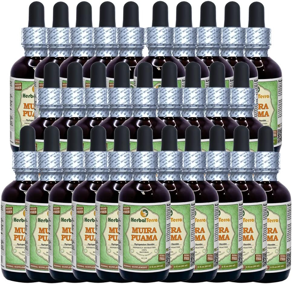 Muira Puama (Ptychopetalum Olacoides) Glycerite, Organic Alcohol-Free Liquid Extract (Brand Name: HerbalTerra, Proudly Made in USA) 30x2 fl.oz (30x60 ml)