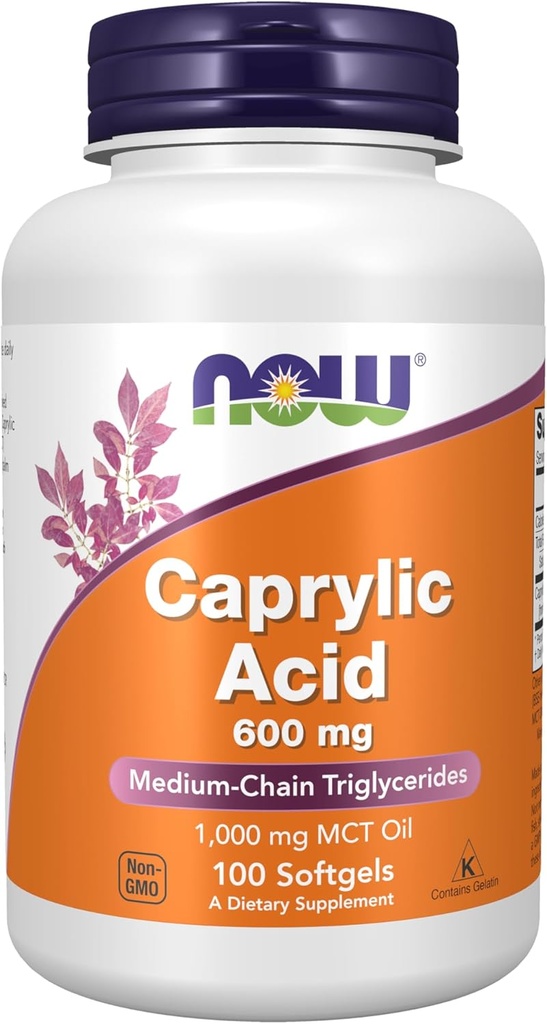 NOW Foods Supplements, Caprylic Acid 600 mg, MCT (Medium-Chain Triglycerides), 100 Softgels