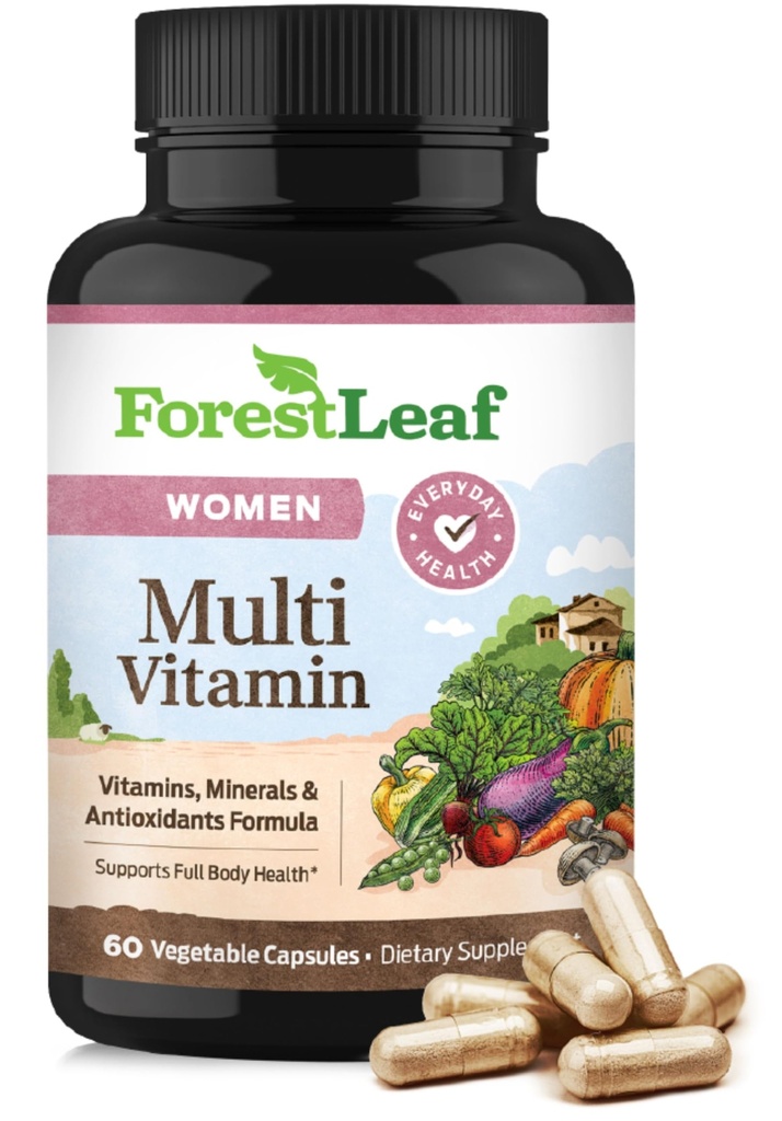 ForestLeaf Daily Vitamin Multivitamin for Women, Multi-Vitamin for Women - Womens Multivitamins & Multiminerals Supplement | All Essential Vitamins Needed for Health & Energy | 60 Veg Caps