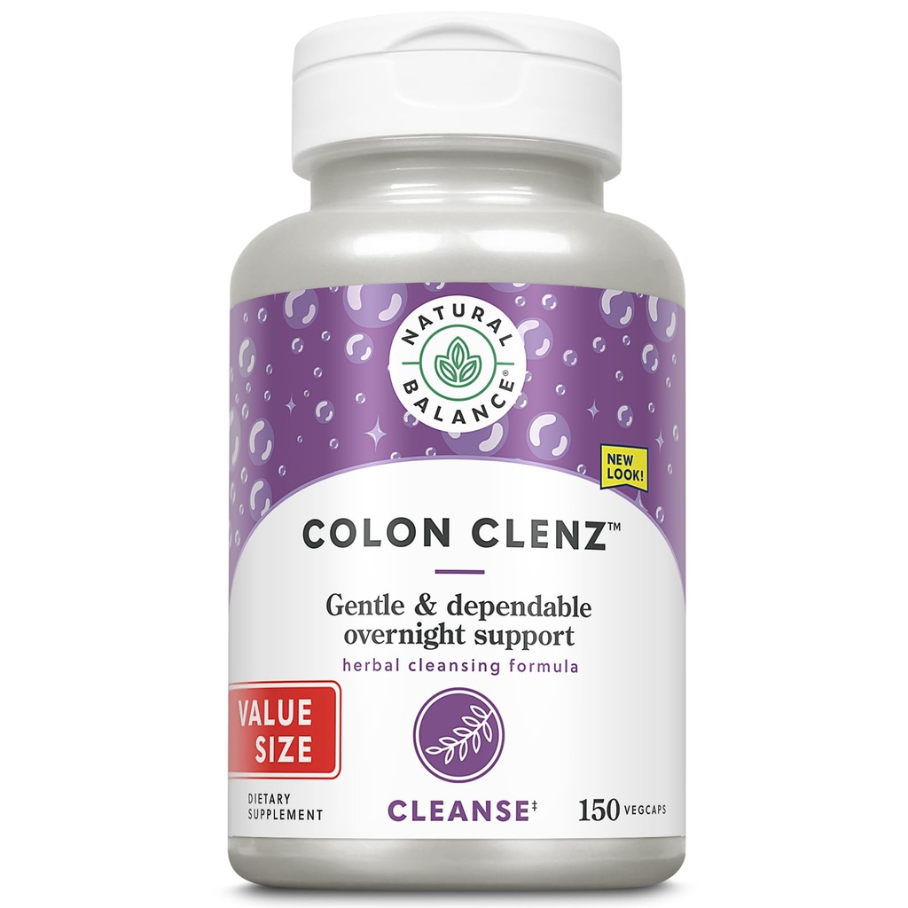Natural Balance Colon Clenz | Herbal Colon Cleanse & Detox Supplement | Gentle & Dependable Overnight Formula | 150 Capsules