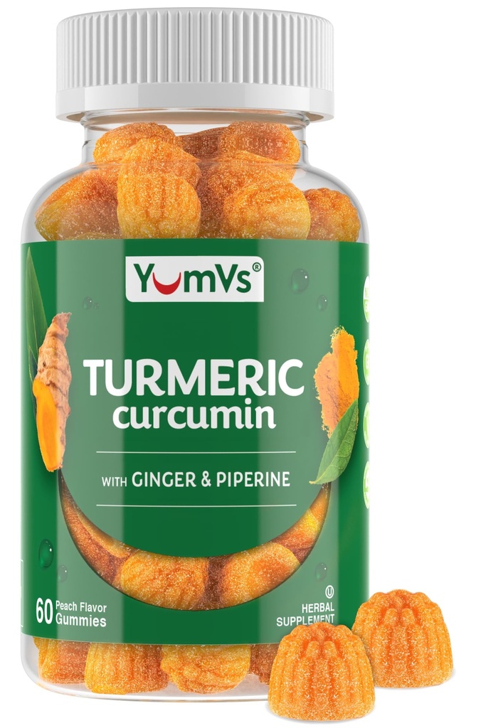 Curcumin Turmeric Extract Gummies – Extra Strength 250mg Turmeric Supplement Gummies with 100mcg Black Pepper & 12mg Ginger – Vegan Non-GMO Joint Support Chewables – Peach Flavor, 60 Count