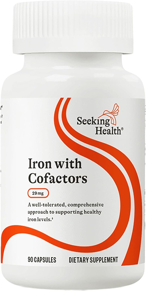 Seeking Health Optimal Iron with Cofactors, as Ferrochel Ferrous Bisglycinate, Vitamin A and C Cofactors, Digestive Enzymes for Optimal Iron Absorption, Vegan and Vegetarian (90 Capsules)*