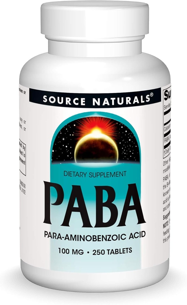 Source Naturals PABA, para-Amino Benzoic Acid, 100 mg Dietary Supplement - 250 Tablets