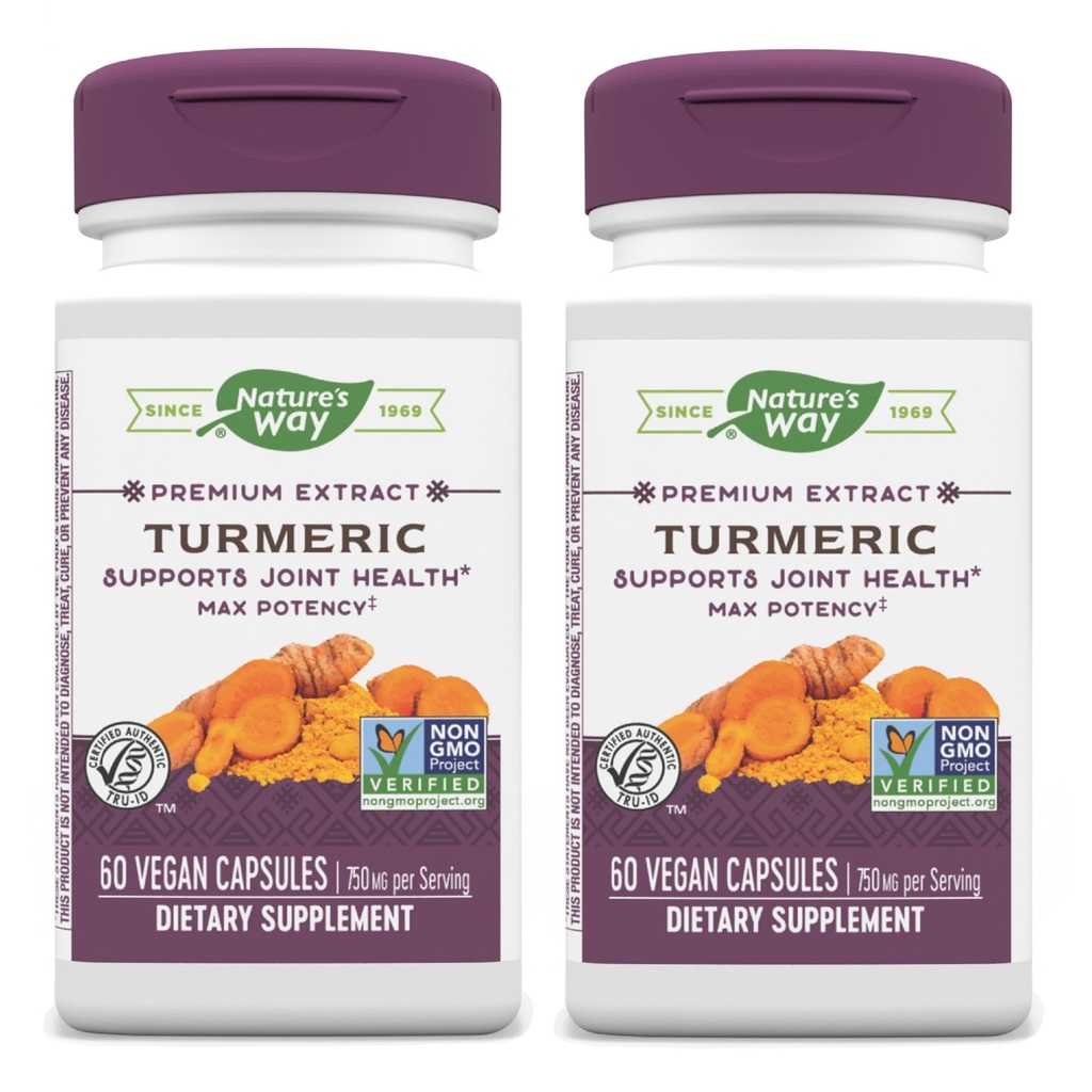 Nature's Way Turmeric Max Potency Premium Extract - Turmeric Supplement for Joint Support* - with Turmeric Extract - for Men & Women - Gluten Free - 60 Vegan Capsules (Pack of 2)