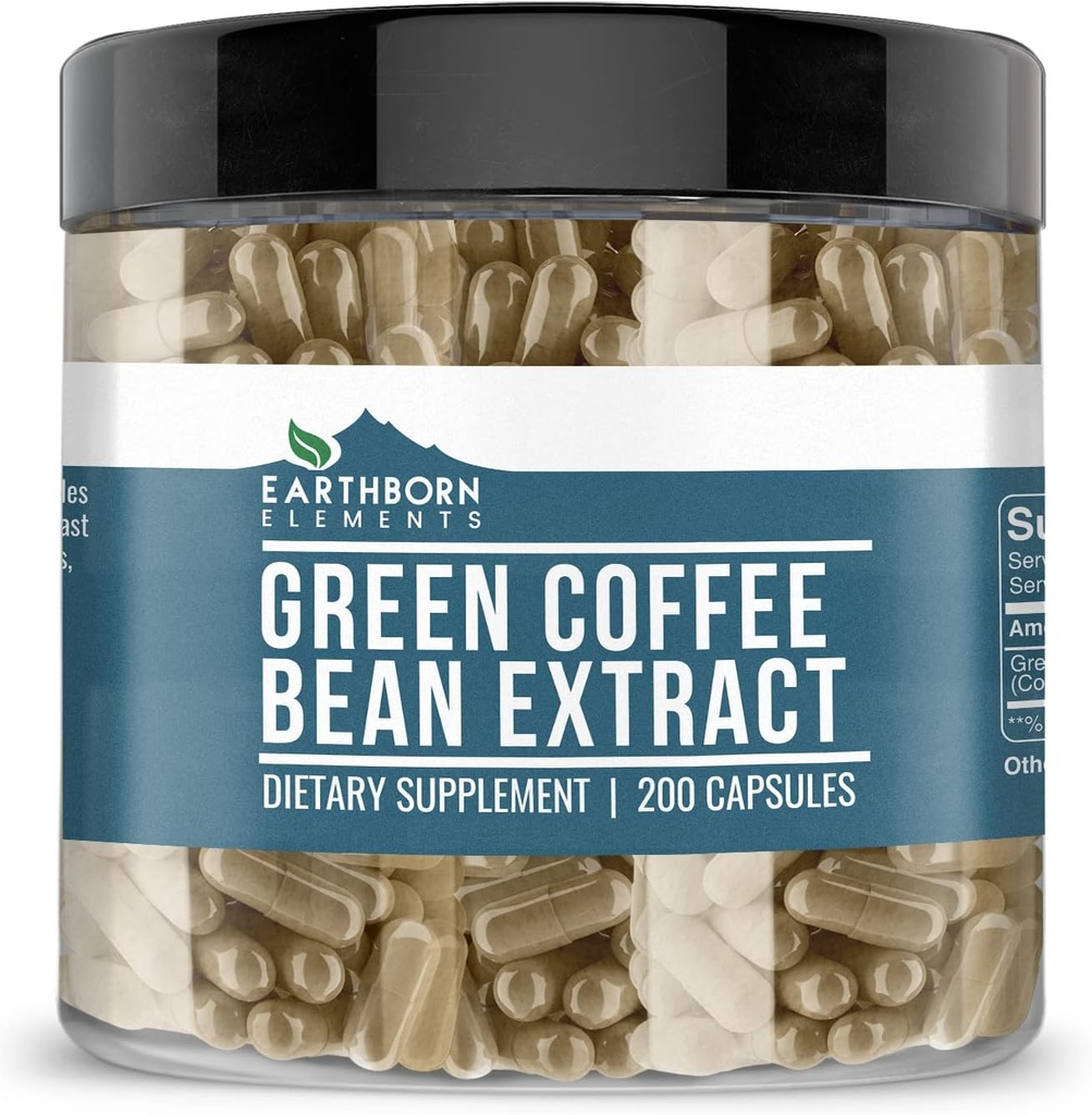 [BRSW2BDYCB7WODT7] Earthborn Elements Green Coffee Bean Extract 200 Capsules, Pure & Undiluted, No Additives