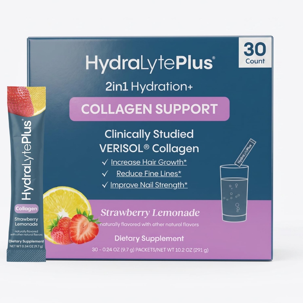 Hydralyte Verisol Collagen Packets with Electrolytes, Hydration Packets with Collagen for Women and Men, Electrolytes Powder with Collagen for Travel and Daily Hydration with Vitamin C (30 Count)