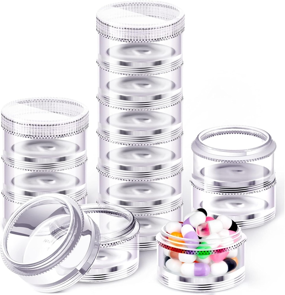 Sieral 2 Pack 7 Day Stackable Pill Organizers Round Pill Organizer Case Stackable Weekly Supplements Vitamins Individual Storage Containers Boxes Holder Dispenser with Lids for Travel Medicine, Clear