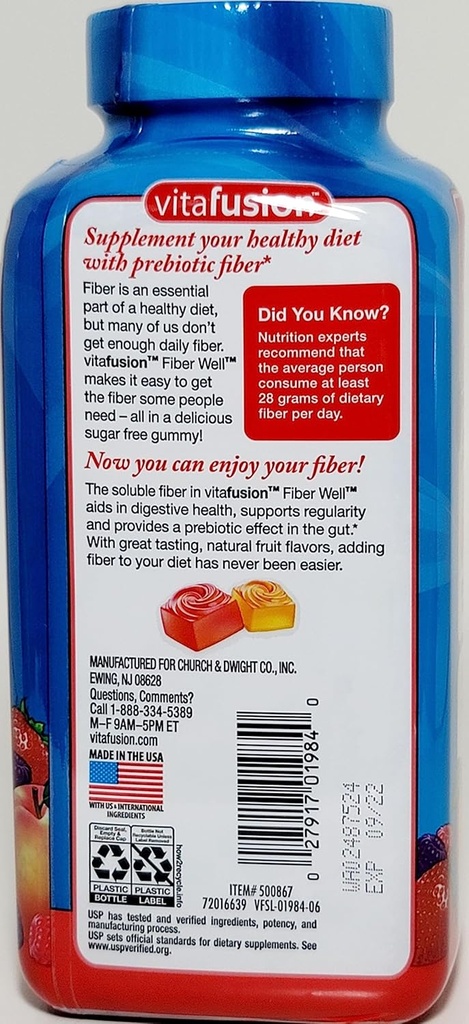 Vitafusion Fiber Well Sugar Free Gummy Vitamin Supplement, 220 Ct. 2 Pack