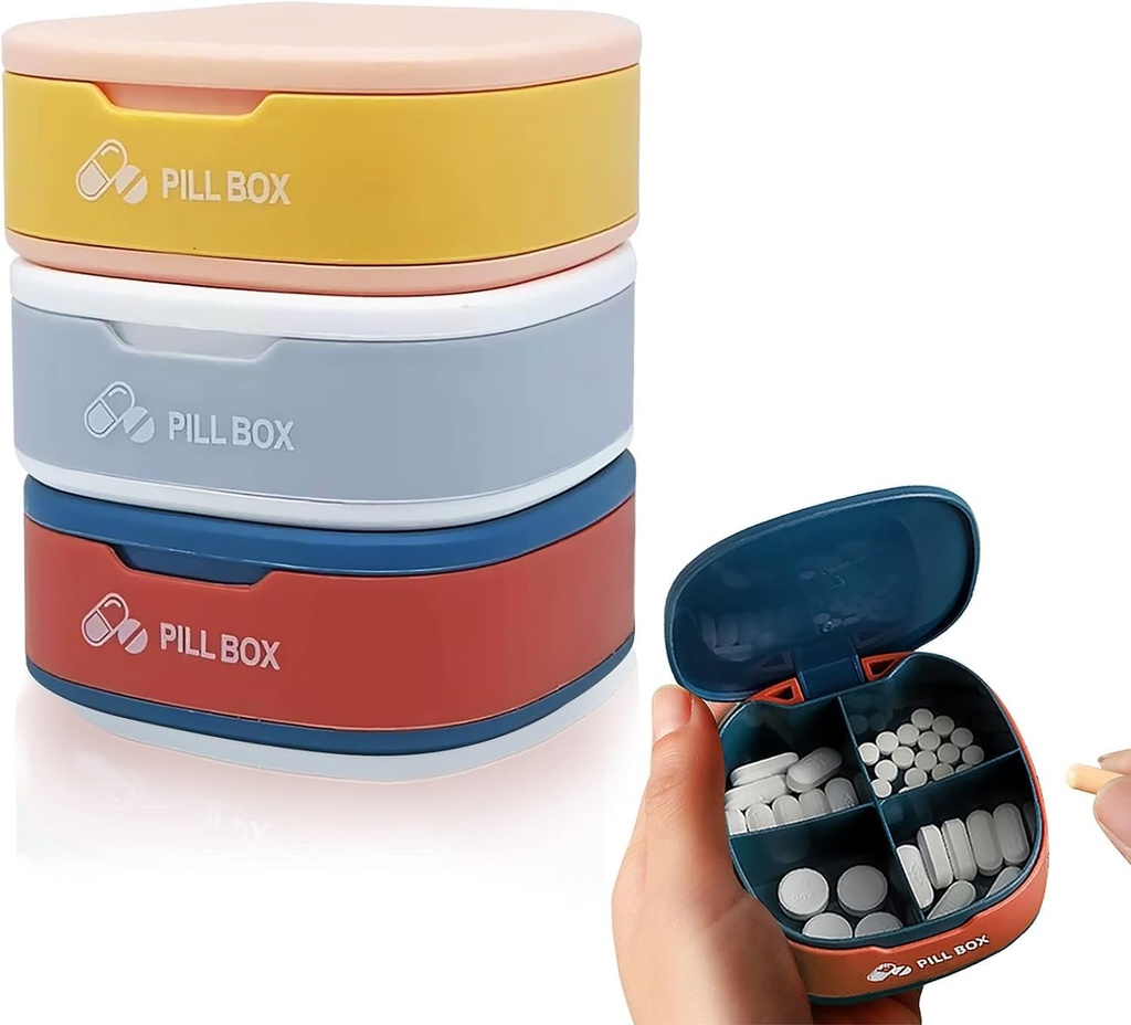 3PCS Pill Box 4 Compartments Pill Organizer Travel Pill Case Portable Pill Container Weekly Pill Holder for Pills Vitamin Oil (Blue+Pink+White)