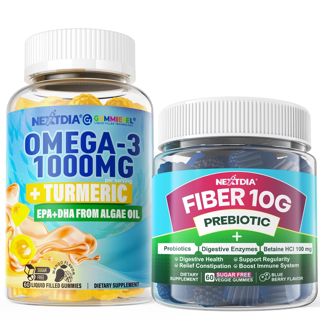 Vegan Omega-3 1000mg + Turmeric, Fiber Gummies