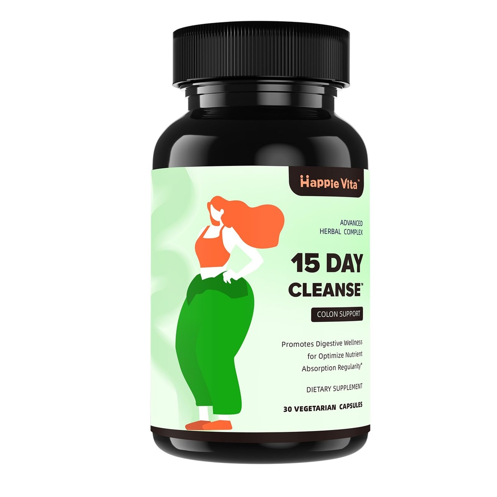 15 Day Gut Cleanse Detox for Women & Men, Advanced Gentle Gut Colon Cleanse Detox with Psyllium Husk, Cascara Sagrada, Senna and Probiotic Natural Laxative, 30 Capsules
