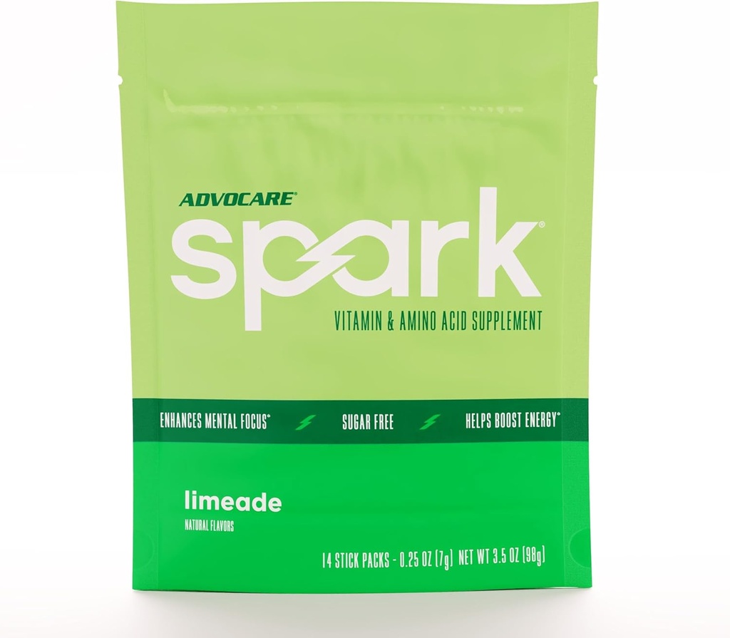 AdvoCare Spark Vitamin & Amino Acid Supplement - Focus & Energy Drink Powder Mix with Vitamin A, B-6, C & E - Also Includes L-Carnitine & L-Tyrosine - Limeade, 14 Stick Packs