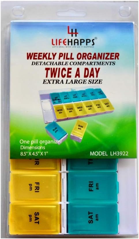 Extra Large Daily Pill Box -Weekly Pill Organizer with 7 Day AM/PM Twice a Day Storage Case with Detachable Travel compartments for Vitamins, Supplements and Medicines by Lifehapps