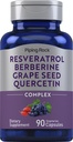 Piping Rock Resveratrol Berberine Grape Seed & Quercetin Complex | 90 Capsules | Vegetarian, Non-GMO, and Gluten Free Supplement