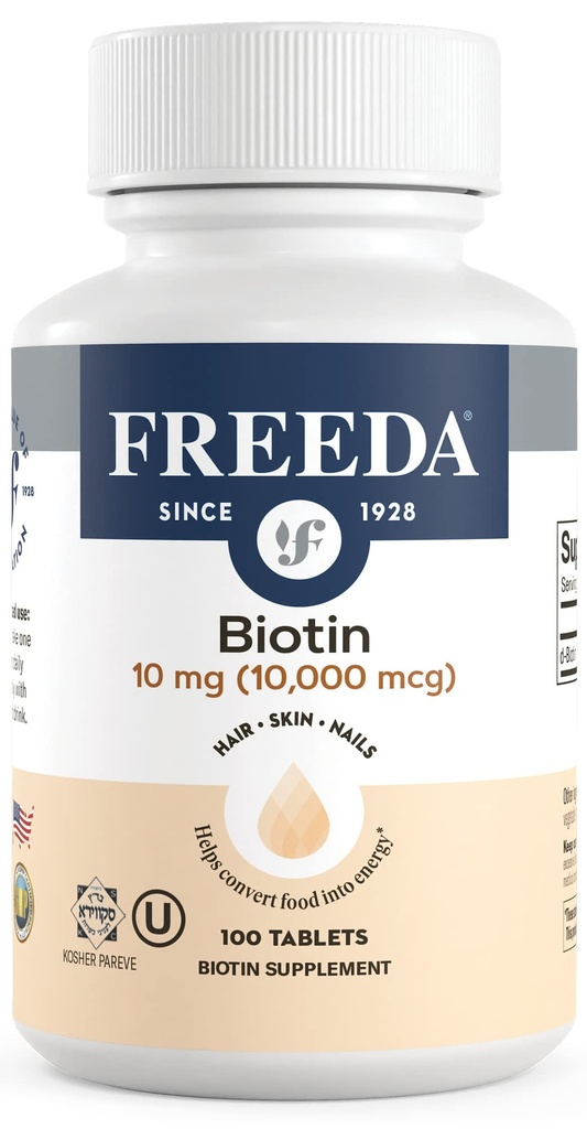 FREEDA Biotin 10,000 mcg – Hair, Skin & Nails Support – Tiny Tabs | High-potency Vitamin B7 with D-Biotin for hair growth & strong nails. Vegan, kosher tablets.