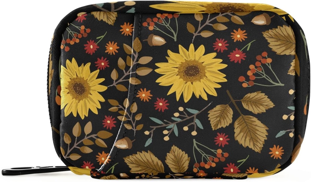 xigua Sunflower Pill Case 7-Day Travel Pill Organizer Box with Zipper Closure for Vitamins, Medication and Supplements