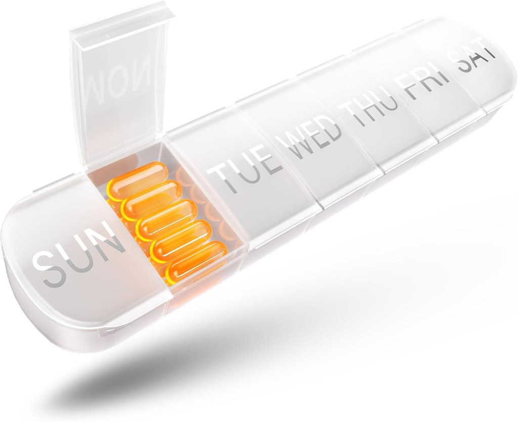 Weekly Pill Organizer 1 Time a Day, Travel Pill Box 7 Day Extra Large Compartments Vitamin Holder, Daily Pill Container 7day XL Medicine Dispenser for Fish Oil Case (White)