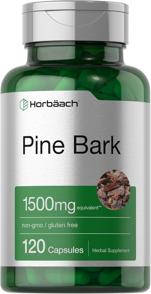 Horbäach Pine Bark Extract Capsules | 1500mg | 120 Count | Non-GMO and Gluten Free