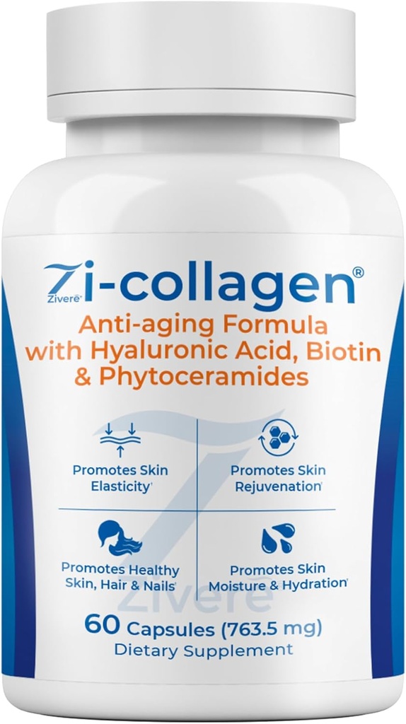 Zi-Collagen - Premium Collagen Capsules with Phytoceramides Hyaluronic Acid and Biotin - Skin Hair and Nails Advanced Anti Aging Supplement - Multivitamin for Women & Men - 60 Pills